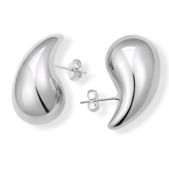 New! Woman Stainless Steel Silver Chunky Dome Drop Earrings & Ring. - Picture 2 of 4